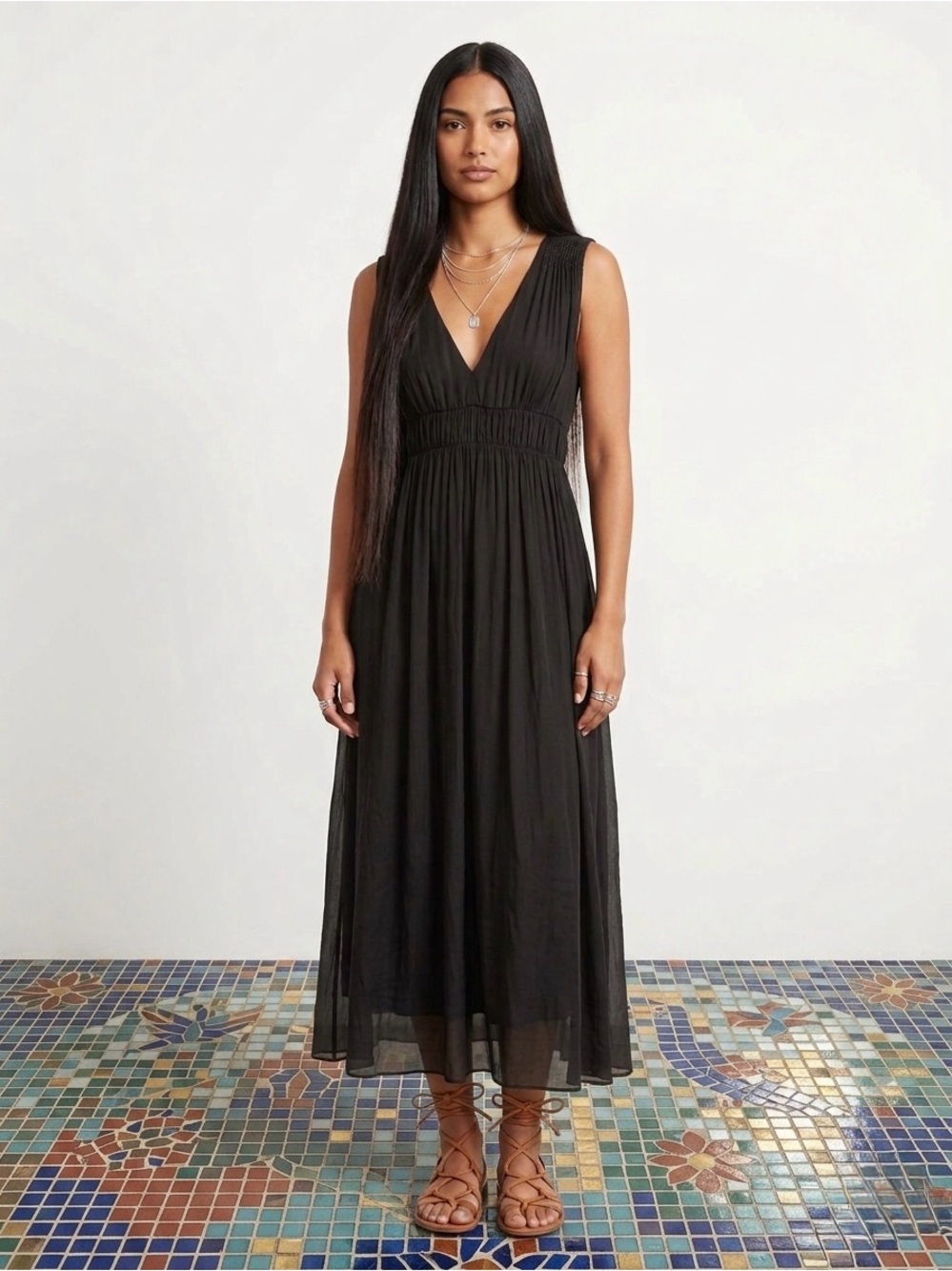 Sleeveless V-Neck Silk Maxi Dress